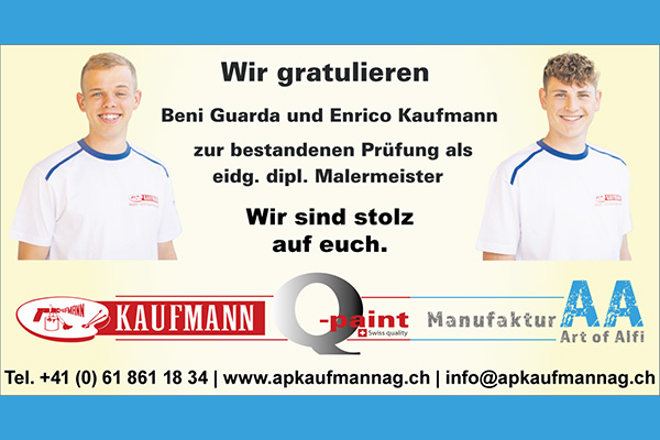 Prüfungserfolg Beni Guarda und Enrico Kaufmann, Alfons Paul Kaufmann AG